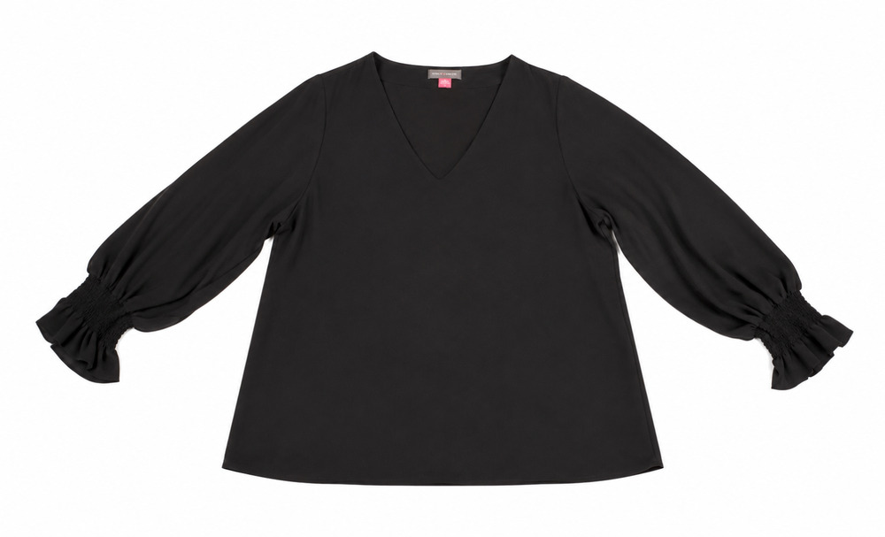 Vince Camuto Women’s Black Blouse Size Large Ruffle Cuff V-Neck Flowy Whimsigoth